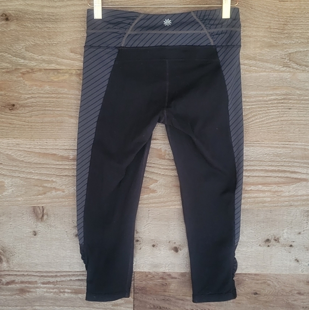 Athleta Womens Small Black Balance Capri Leggings Black with Gray and Black Trim - Picture 2 of 6